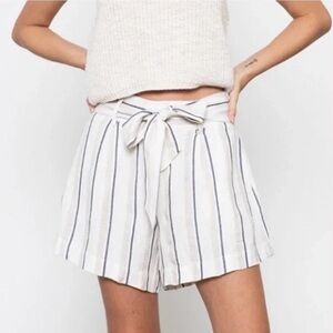 Rails High Waisted Linen Paper bag Blue/White Stripes Bow Katy Shorts Sz Large